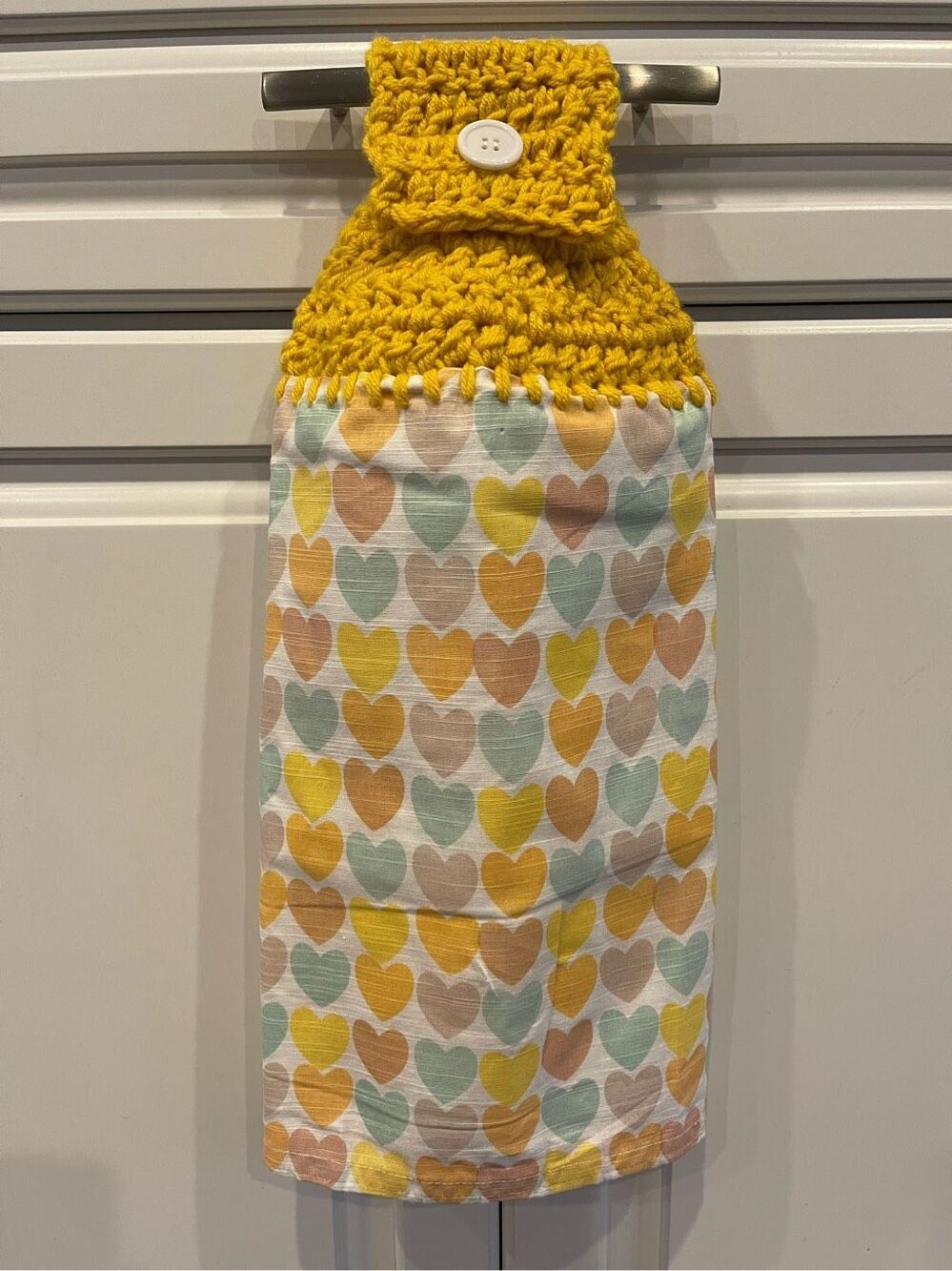 Crochet Top Kitchen Towel- Hearts-yellow topper